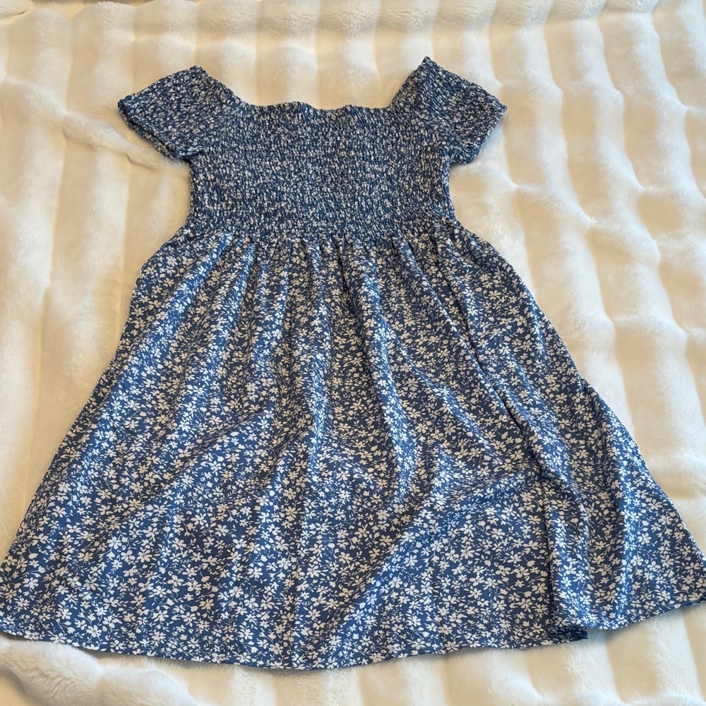 Women’s Blue Floral Smocked Top Dress Off Shoulder NEW